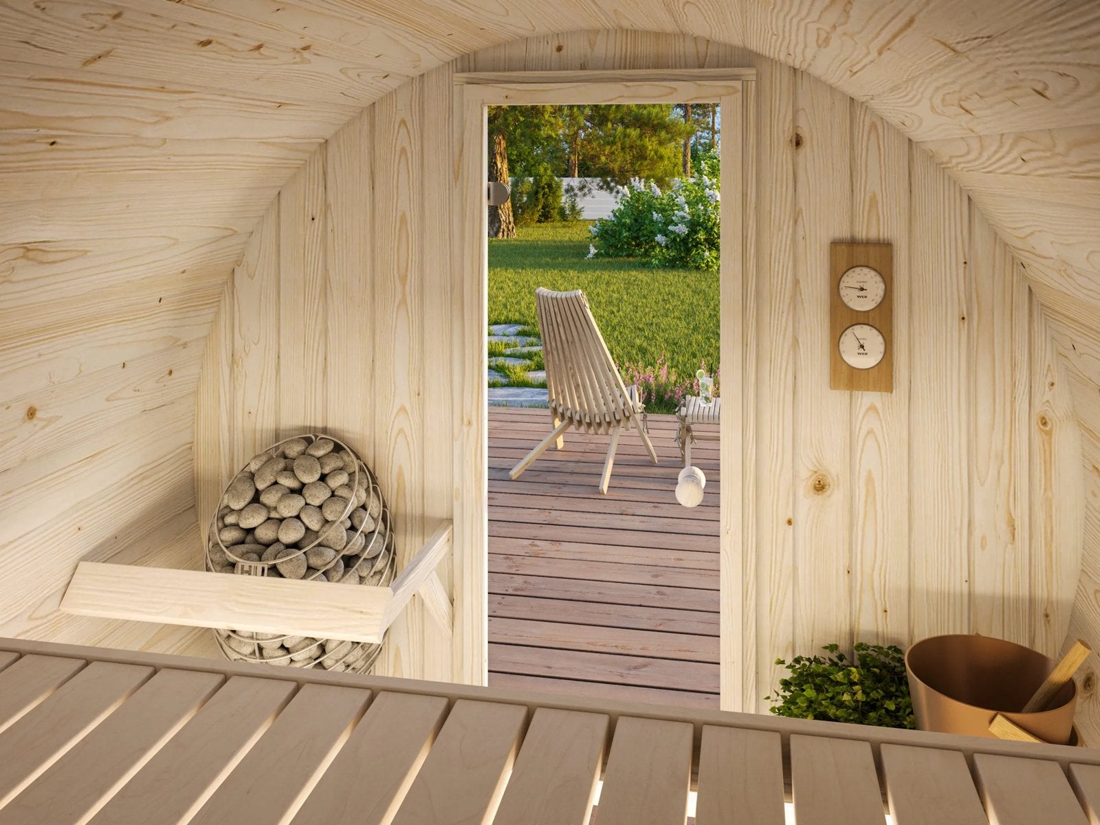 Barrel Sauna | 2 persoons | lange bankjes | Direct leverbaar, Info@inner-stillness.nl, Fins of Traditioneel, 7665VB, Inner Stillness Wellness Retreat B.V