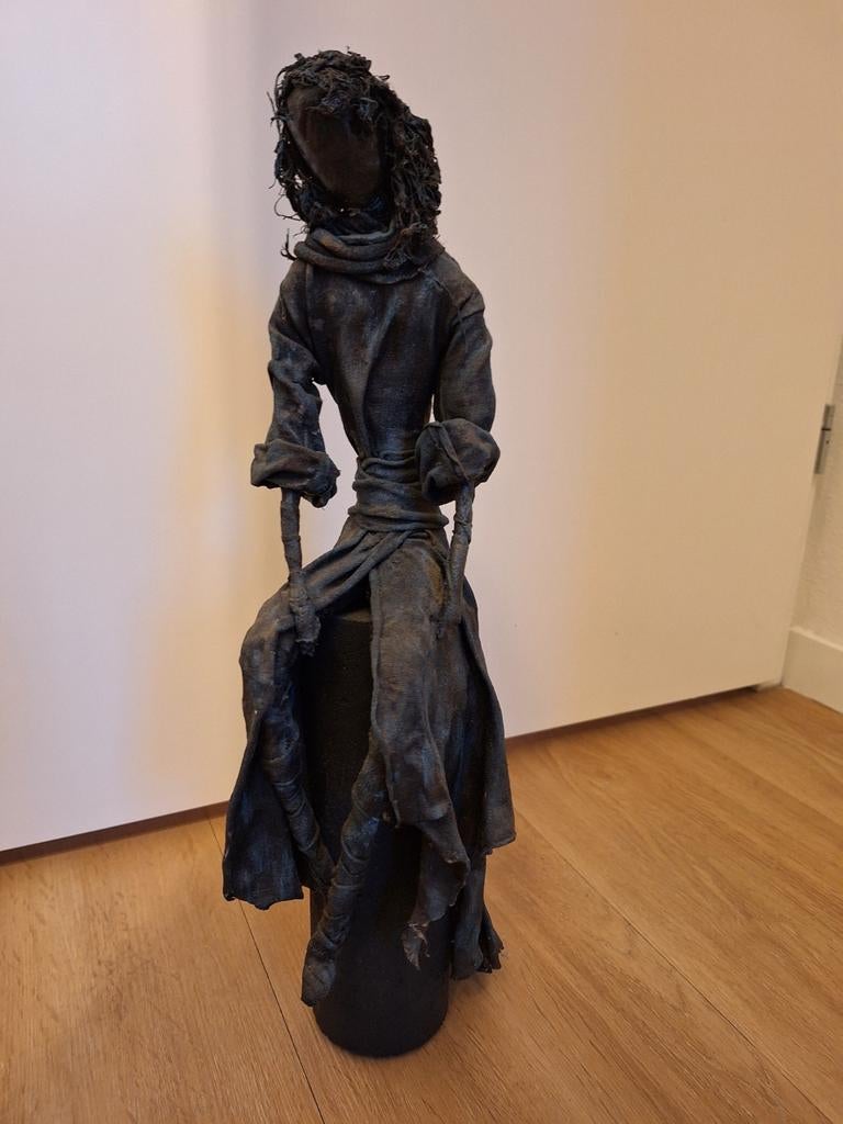 Zwart beeld van textiel/paverpol, 50cm hoog, Ophalen of Verzenden