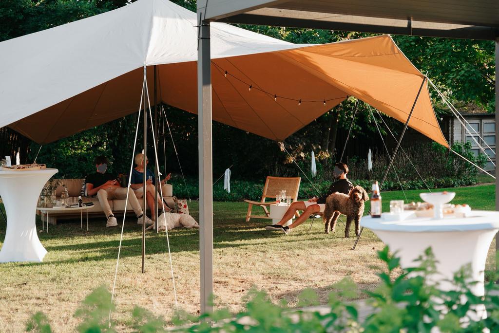 Huur Stretchtent Bruiloftstent Partytent 8x8 meter 350,-, Tuin en Terras, Partytenten, Ophalen, Gebruikt, Opvouwbaar, 6 meter of meer