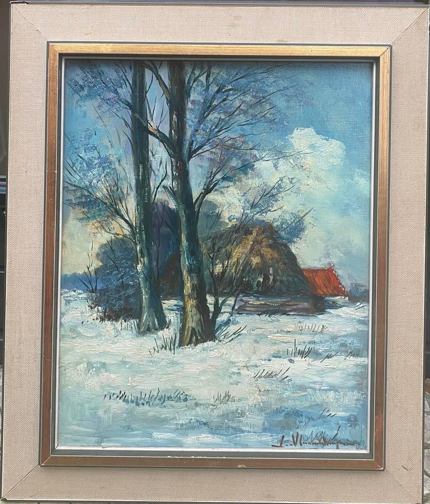 Wintergezicht in bos, Antiek en Kunst, Ophalen of Verzenden