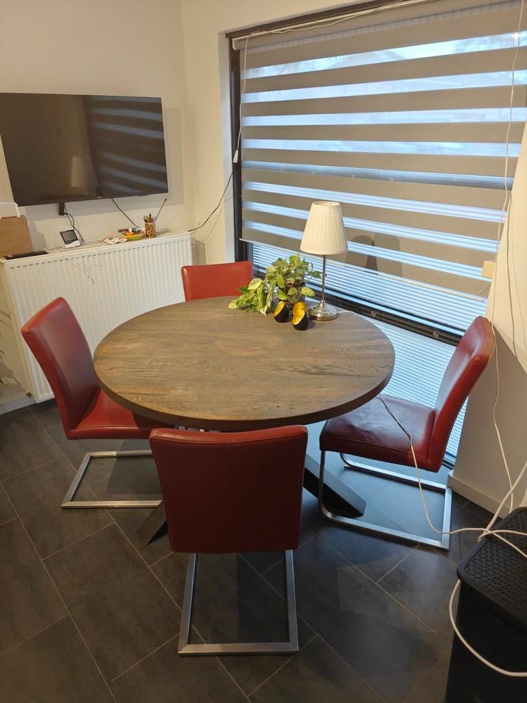 Ronde massief houten tafel - eettafel, Huis en Inrichting, Tafels | Eettafels, Ophalen, Gebruikt, Rond, Modern