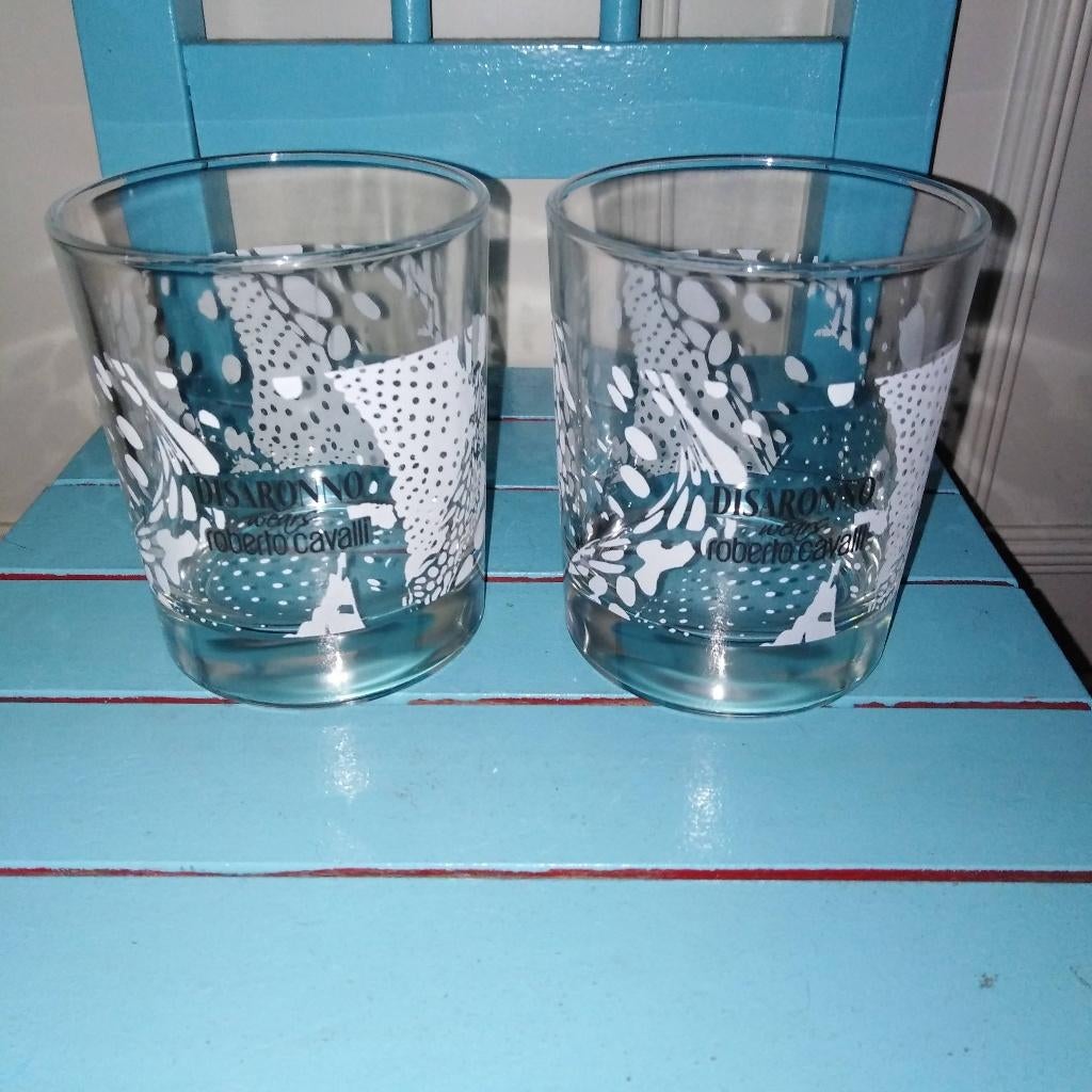 Amaretto Disaronno wears Roberto Cavalli glazen 2 stuks, Huis en Inrichting, Ophalen, Glas of Glazen, Overige stijlen, Glas