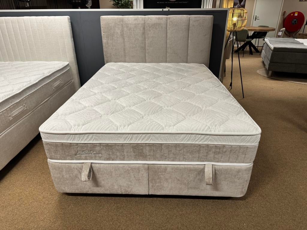 Boxspring/Baza met opbergruimte 160cm Direct/leverbaar E7289, Huis en Inrichting, Beige, #Boxspring#Opbergbox#Baza#160#Beige#Stof