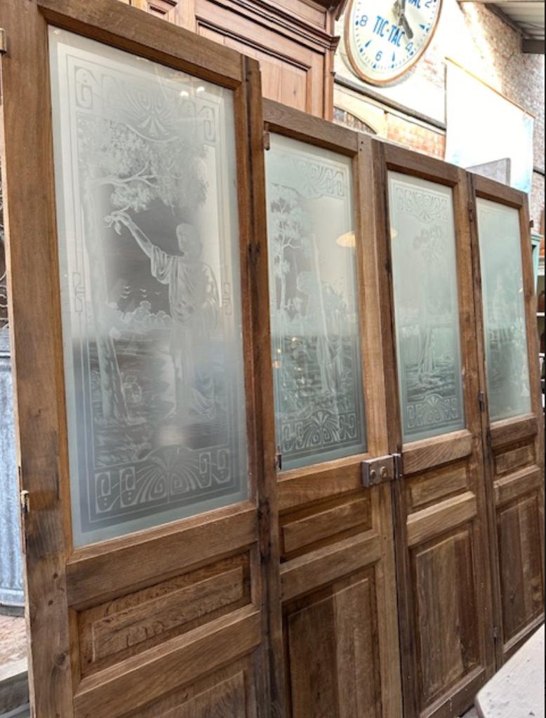 antieke deuren met glas 4 jaargetijden oude geëtste deur, Doe-het-zelf en Verbouw, Deuren en Horren, Gebruikt, 80 tot 100 cm, Binnendeur