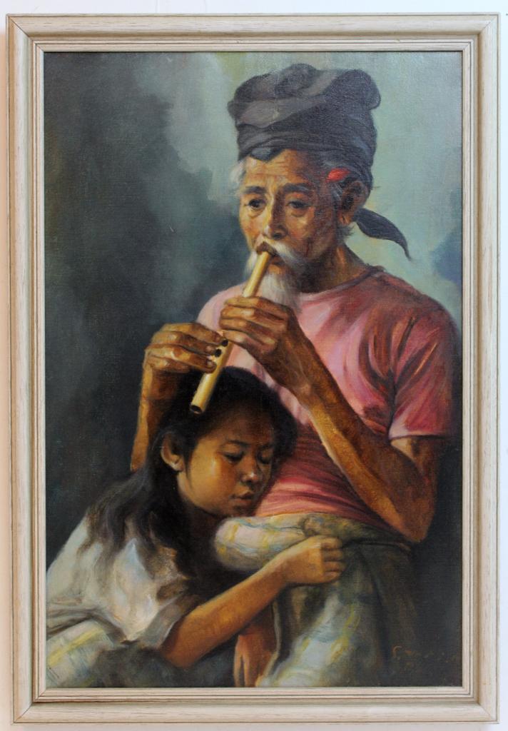 Mooi Indonesisch schilderij olieverf op doek Bali 1970, Antiek en Kunst, Ophalen