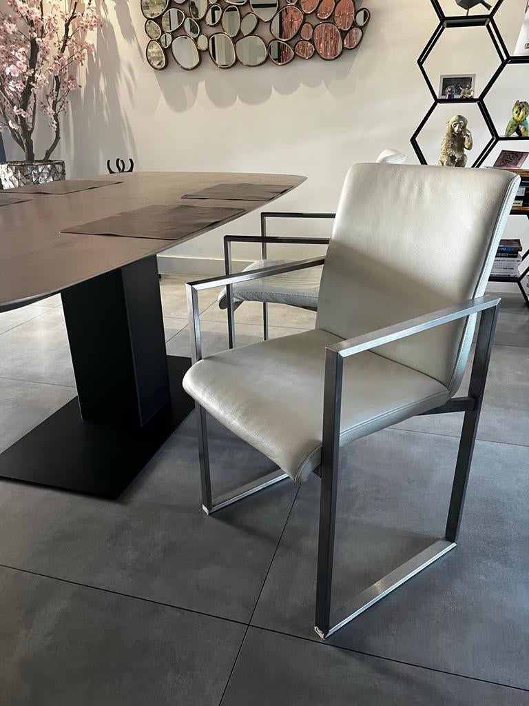 4 x witte ledere stoel van Goossens met alu frame, Ophalen, Gebruikt, Wit, Leer