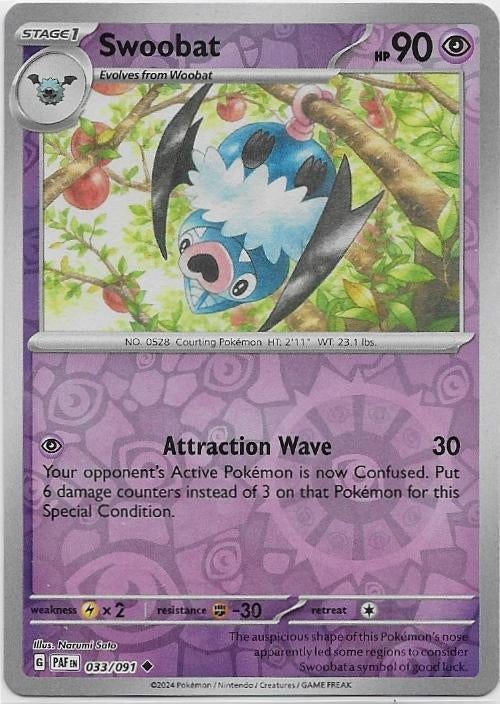 Paldean Fates,  Swoobat [reverse] 33/91, Hobby en Vrije tijd, Verzamelkaartspellen | Pokémon, Nieuw, Losse kaart, Ophalen of Verzenden