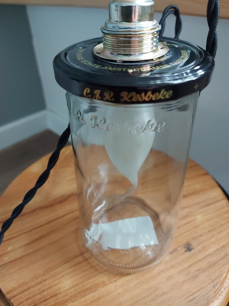 Kesbeke lamp met zwart katoenen snoer, Huis en Inrichting, Ophalen of Verzenden, Zo goed als nieuw, Glas, Minder dan 50 cm
