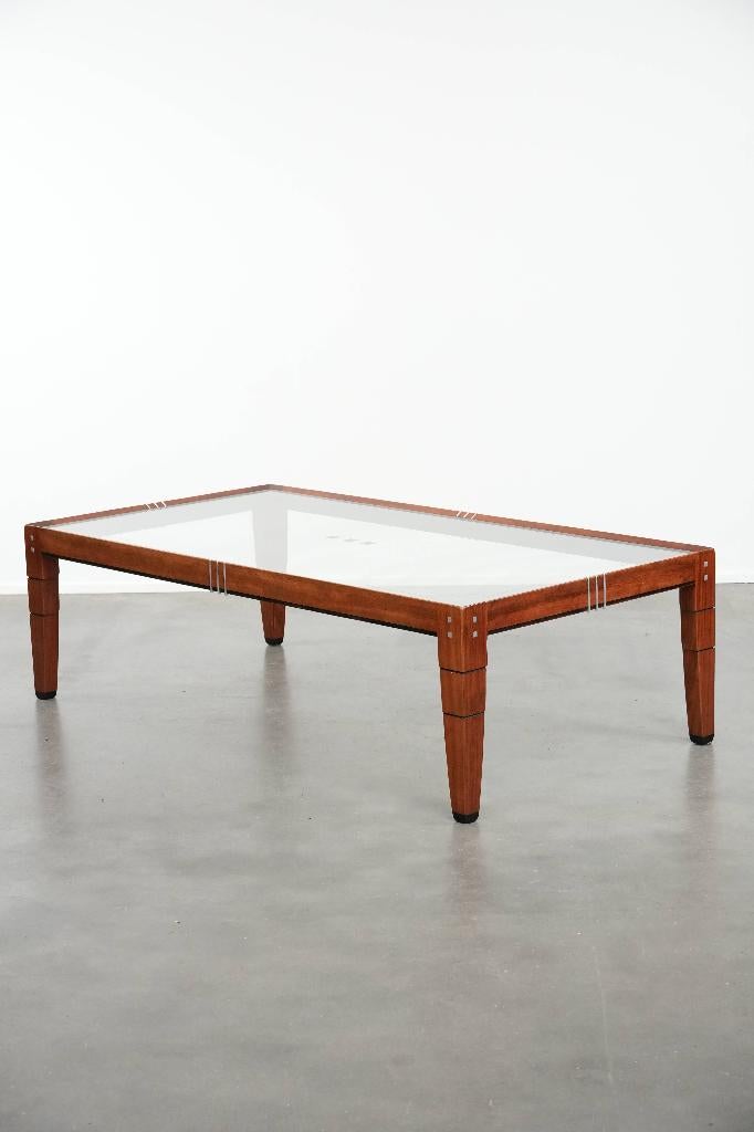 Art Deco design salontafel van Schuitema met een glazen blad, Huis en Inrichting, Ophalen, Gebruikt, 50 tot 100 cm, 100 tot 150 cm