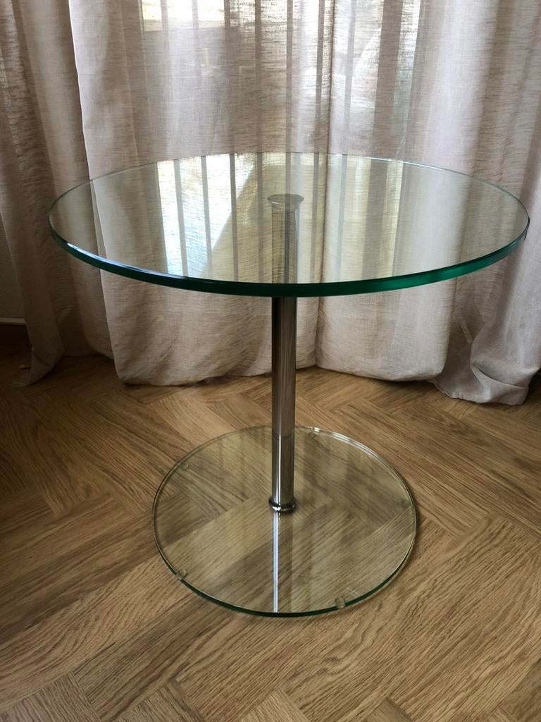 Bijzettafel met 12mm dik bovenblad van glas en chromen poot, Minder dan 55 cm, Vintage design draenert B&B Italia Metaform, Rond