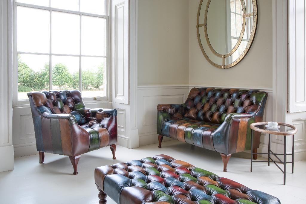Dallas Patchwork Multicolor chesterfield Antiek leer kleuren, Huis en Inrichting, Ophalen of Verzenden, Nieuw, 75 tot 100 cm, Leer
