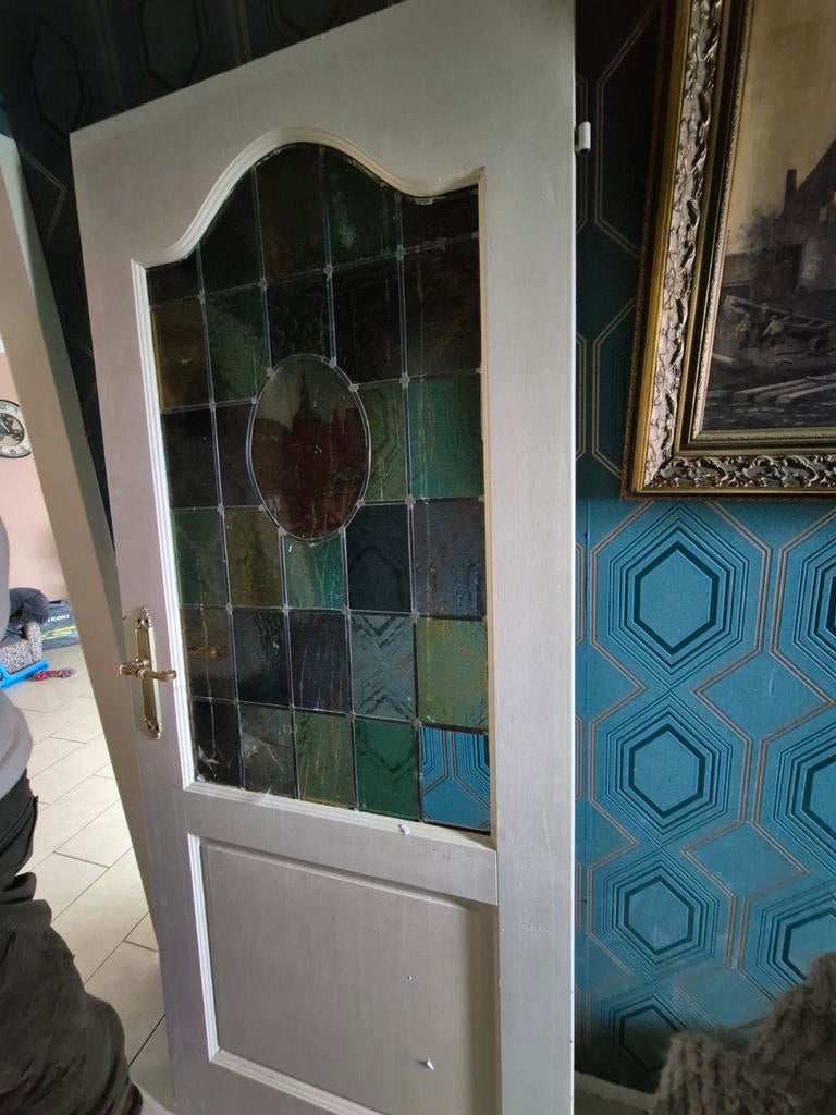 Mooie binnendeur met glas in lood, Gebruikt, 80 tot 100 cm, Binnendeur, Ophalen of Verzenden