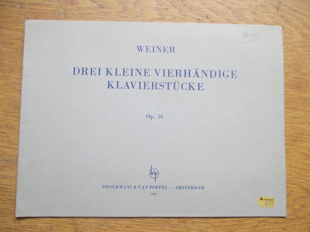 Weiner - 3 kleine 4 handige piano stukken, Klassiek, Ophalen of Verzenden, Zo goed als nieuw, Artiest of Componist