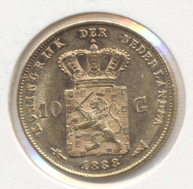 Nederland 10 Gulden 1888 Willem 3, Postzegels en Munten, Munten | Nederland, Koning Willem III, Losse munt, 10 gulden, Goud