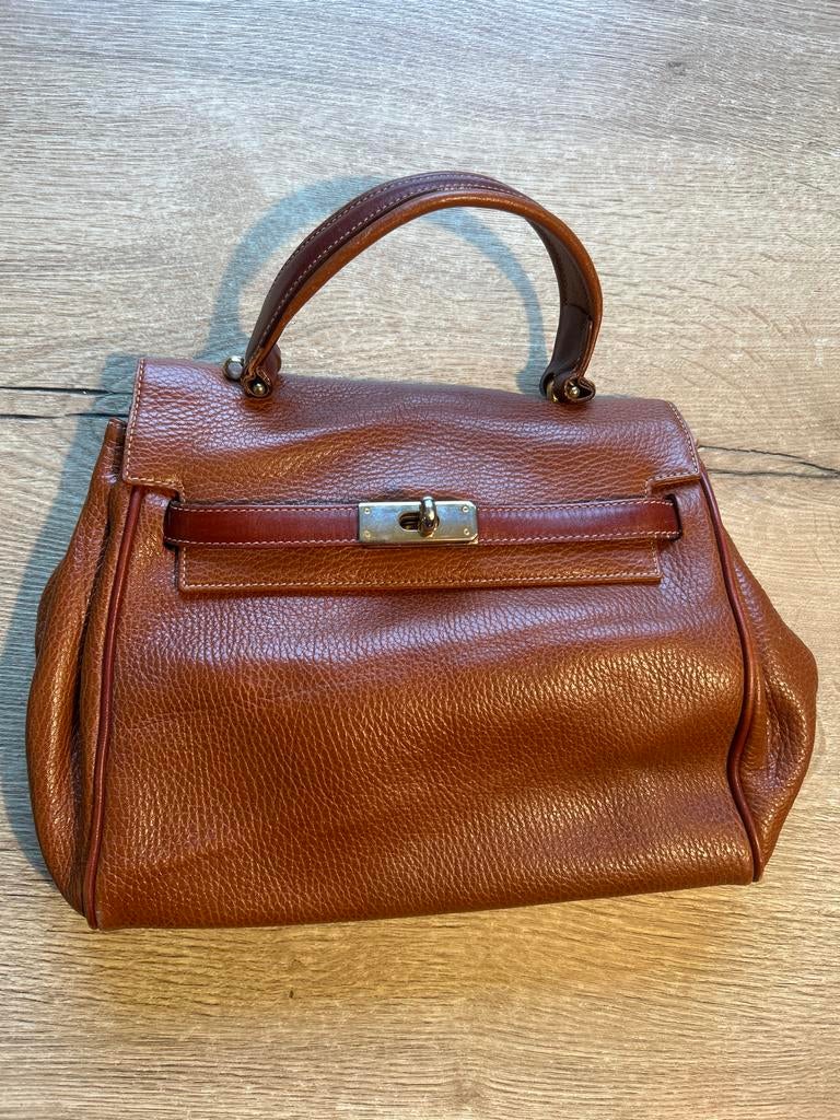 Bruine lederen handtas, Sieraden, Tassen en Uiterlijk, Tassen | Damestassen, Ophalen of Verzenden, Gebruikt, Bruin, Handtas