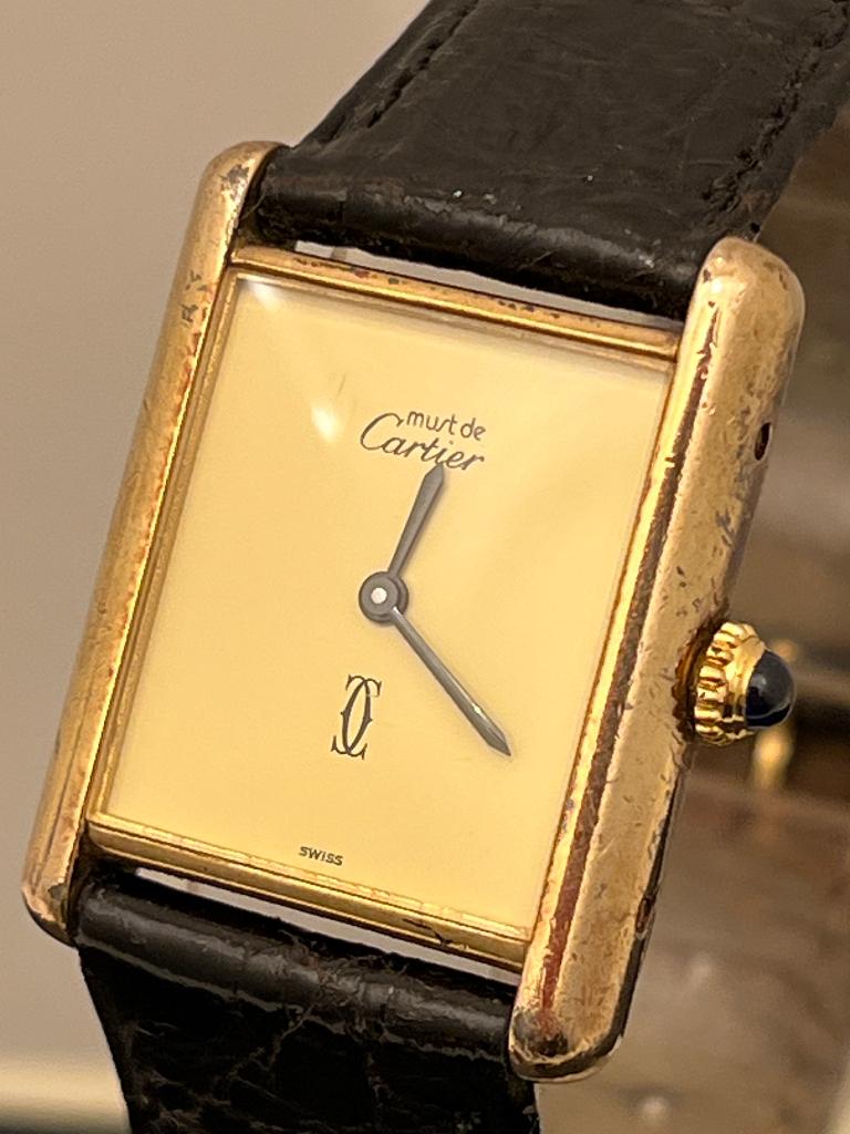 Cartier Tank Vermeil Lemon Large Handopwind, Sieraden, Tassen en Uiterlijk, Horloges | Dames, Overige merken, Polshorloge, Ophalen of Verzenden