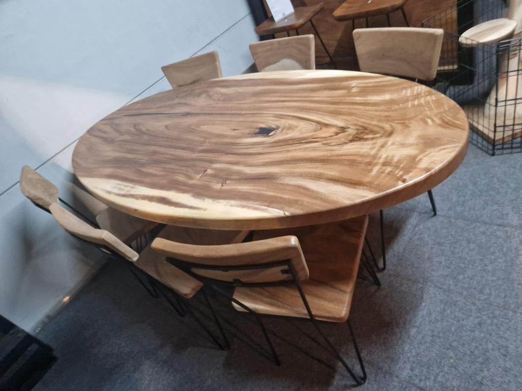 Unieke eettafel ovaal, uit suar hout boomstam blad. 200x100, Industrieel suar interieur, Info@industrieel-suar-interieur.nl, 100 tot 150 cm