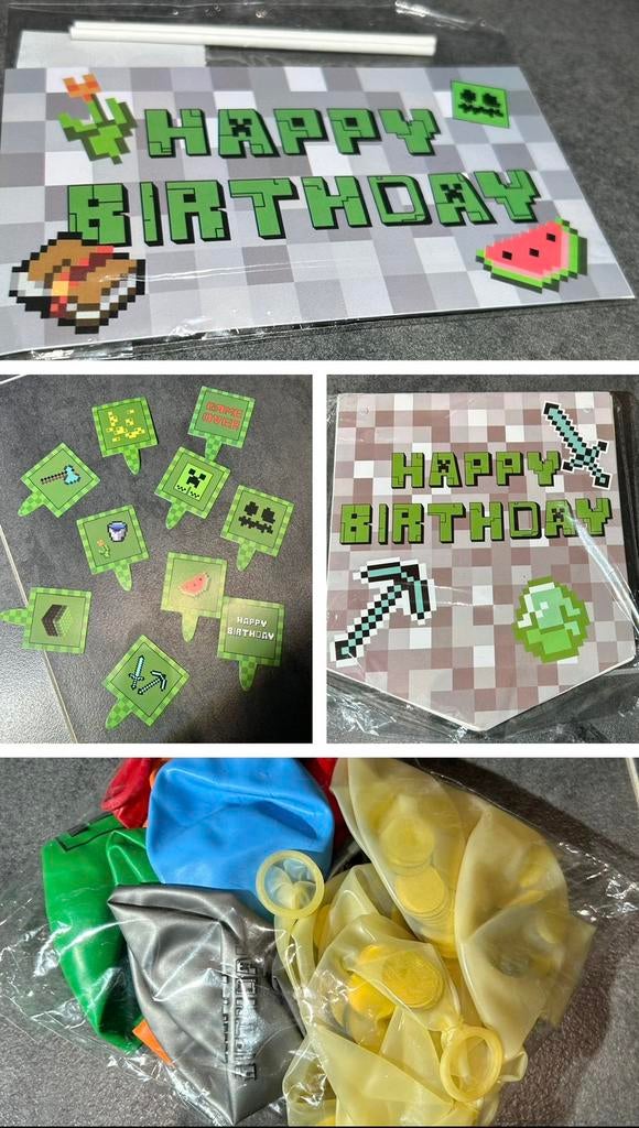 Minecraft feestpakket versierpakket € 4,50, Hobby en Vrije tijd, Feestartikelen, Nieuw, Versiering, Verjaardag, Ophalen of Verzenden