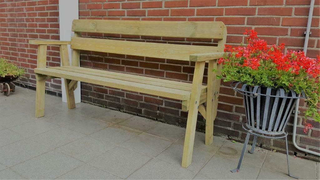 Tuin bank met armleuning, tuinbank geïmpregneerd, 3 zitplaatsen, Nieuw, Ophalen of Verzenden, Hout
