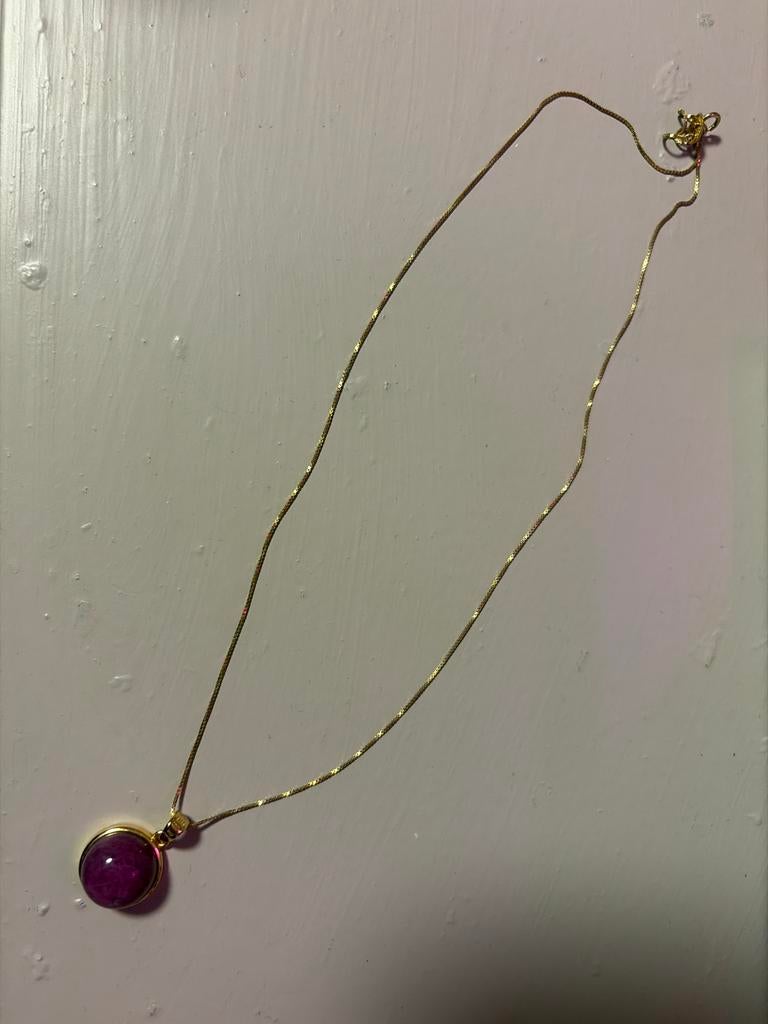 18K Gouden Ketting met Robijn Hanger, Nieuw, Ophalen of Verzenden, Met edelsteen, Rood