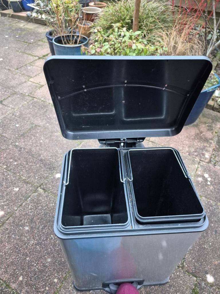 Prullenbak 2 bakken zilver zwart 40 x 54 x 30 cm, Ophalen of Verzenden, Zo goed als nieuw, Metaal, Minder dan 50 cm