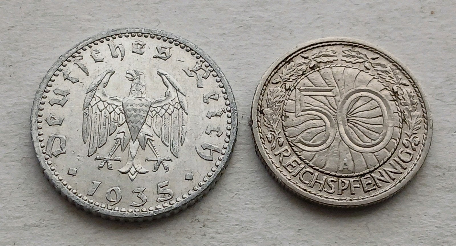 50 Reichspfennig 1929 + 1935 Nazi Duitsland Oude Munt WO2, Ophalen of Verzenden, Landmacht, Duitsland
