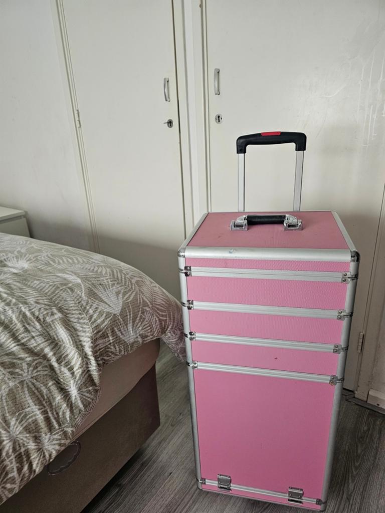 Professionele Make-up Koffer met Wieltjes - Roze, Sieraden, Tassen en Uiterlijk, Ophalen of Verzenden, Gebruikt, Roze, Hardcase