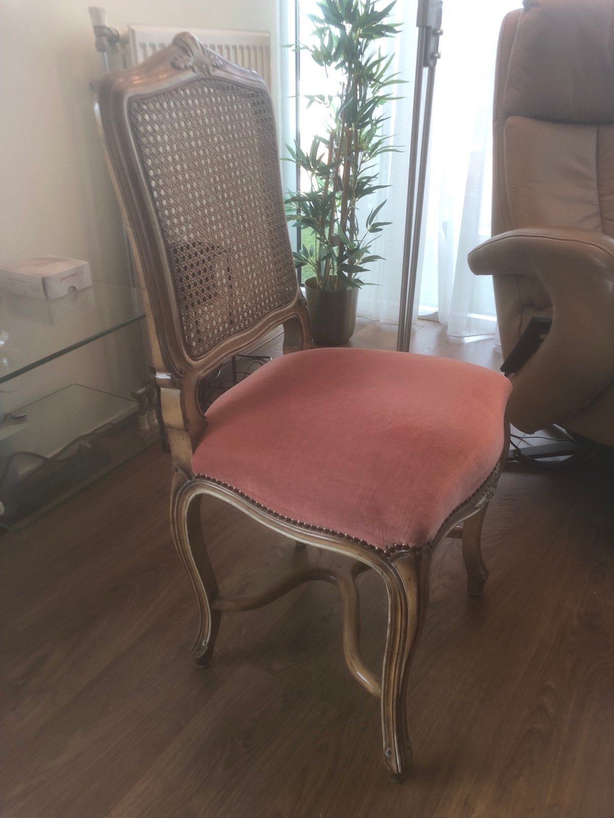 Set van 6 Louis XV luxe eetkamerstoelen met rotan rugleuning, Ophalen of Verzenden, Overige kleuren, Stof, Vier