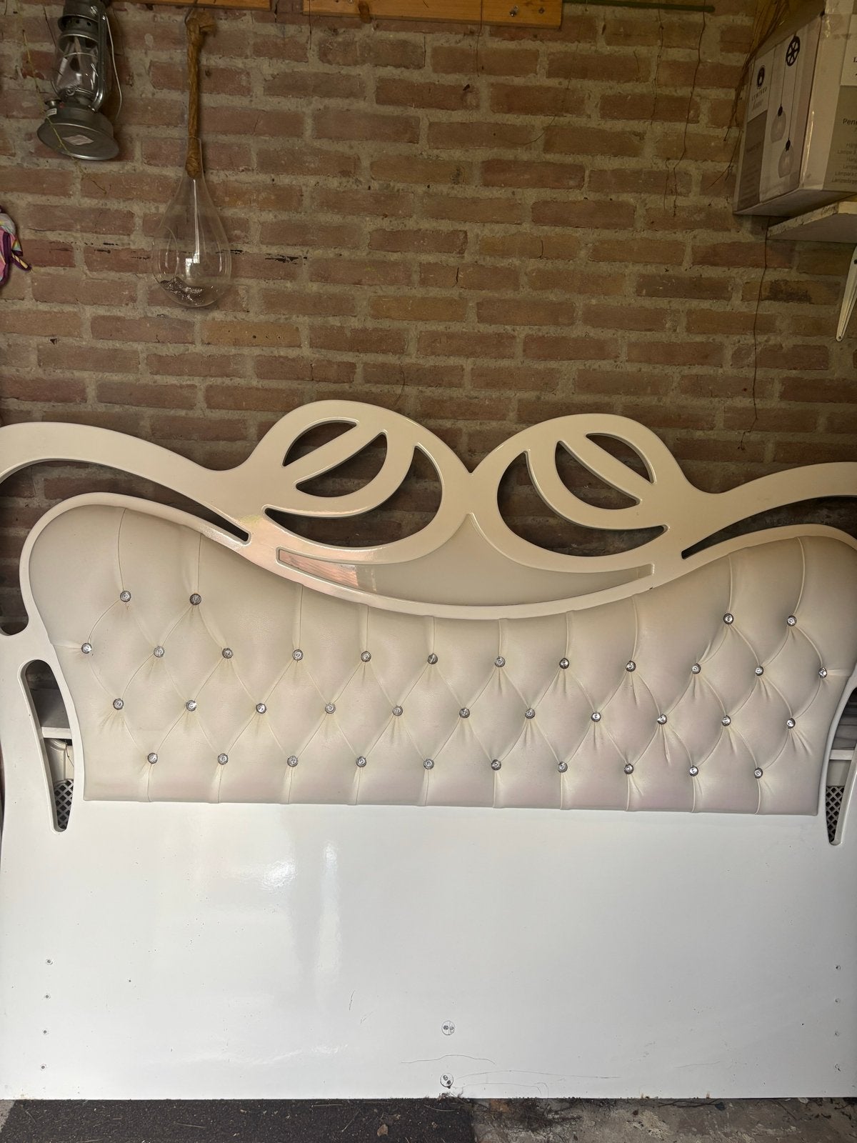 Luxe wit hoofdbord met strass steentjes, Ophalen, Wit, Tweepersoons, Zo goed als nieuw