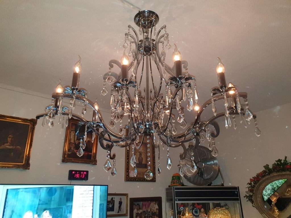 LAMP KRISTAL MET 10 POTEN ZILVER, Huis en Inrichting, Lampen | Tafellampen, Ophalen, Zo goed als nieuw, Minder dan 50 cm