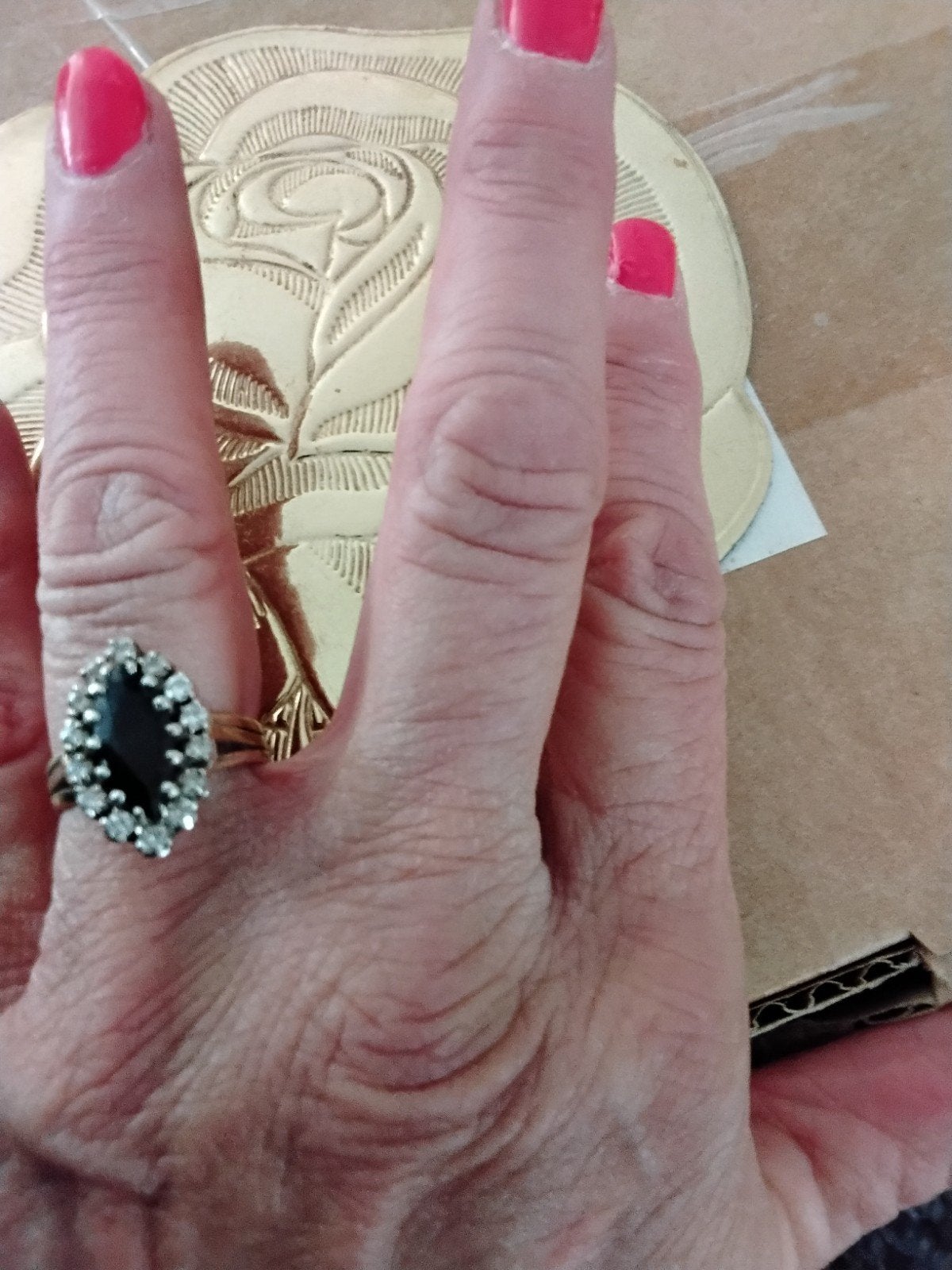 Briljante ring met 14 briljanten met blauwe saffier 14k goud, Sieraden, Tassen en Uiterlijk, Ringen, 18 tot 19, Gebruikt, Blauw