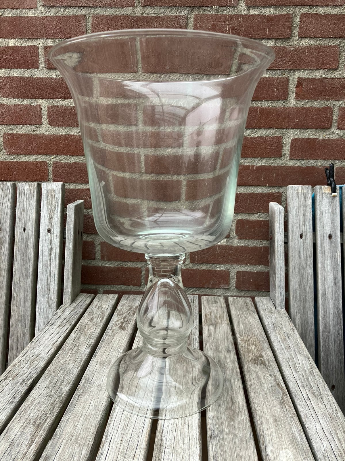 2 van deze glazen vazen te koop. 41 cm. Hoog, Ophalen, Zo goed als nieuw, Overige typen