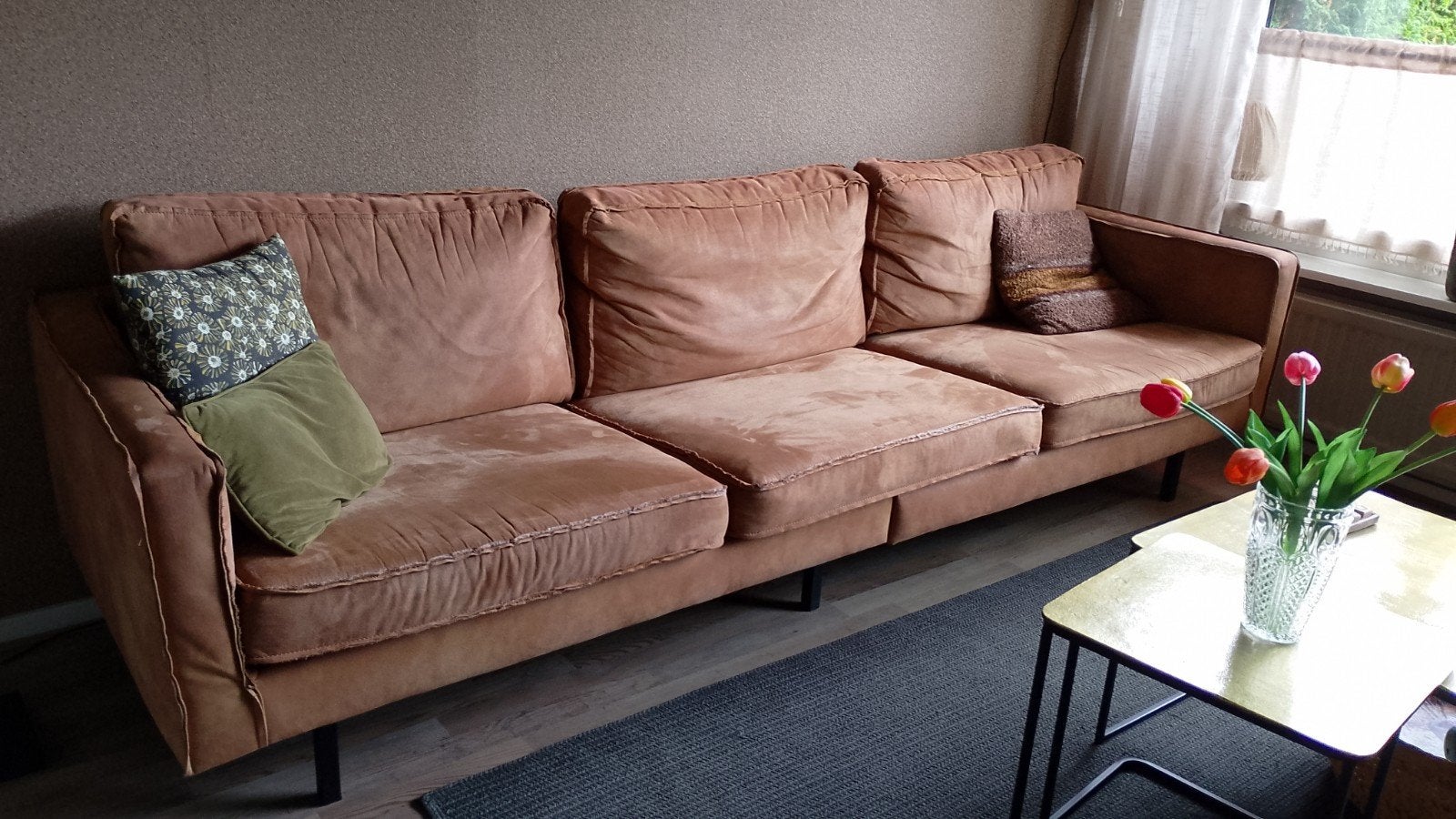 Be Pure Home bank - Bruin - Kussens wasbaar - Stalen poten, Huis en Inrichting, Ophalen, Gebruikt, Driepersoons, 75 tot 100 cm
