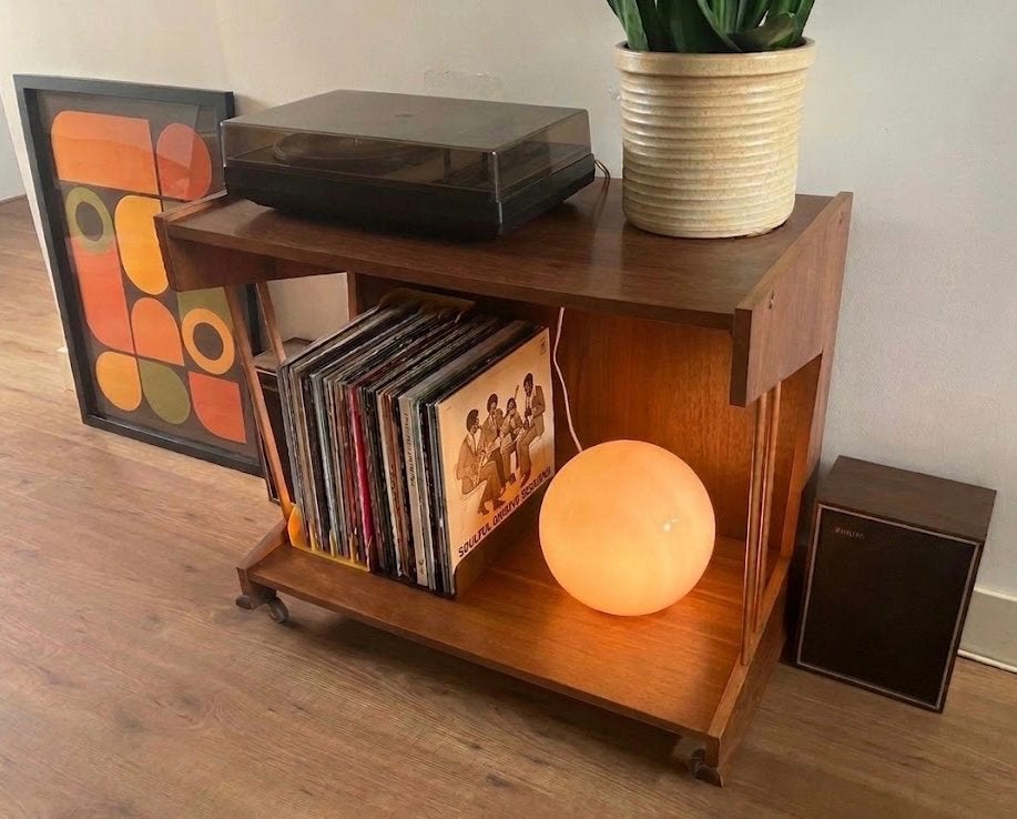 Vintage Mid-Century Platenspeler Kastje / Audio Meubel, Ophalen, Gebruikt, 25 tot 50 cm, Overige houtsoorten