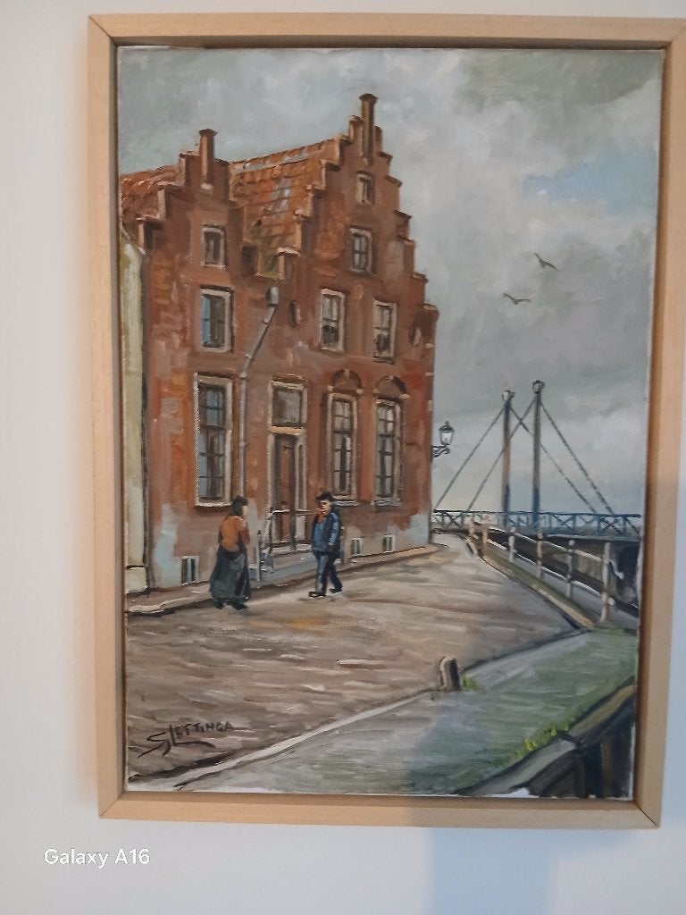 Schilderij Sjouke Lettinga, Antiek en Kunst, Ophalen, Doek, Realistisch, Olieverf