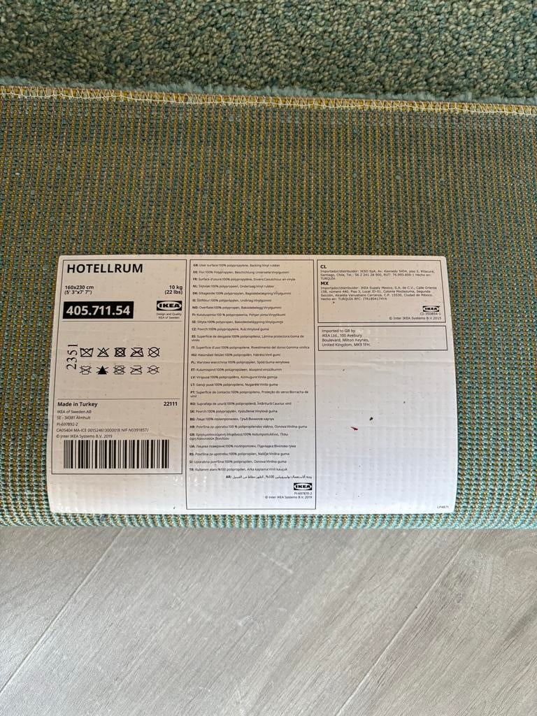 Vloerkleed IKEA HOTTELLRUM geel/blauw, Gebruikt, 100 tot 150 cm, Blauw, 200 cm of meer