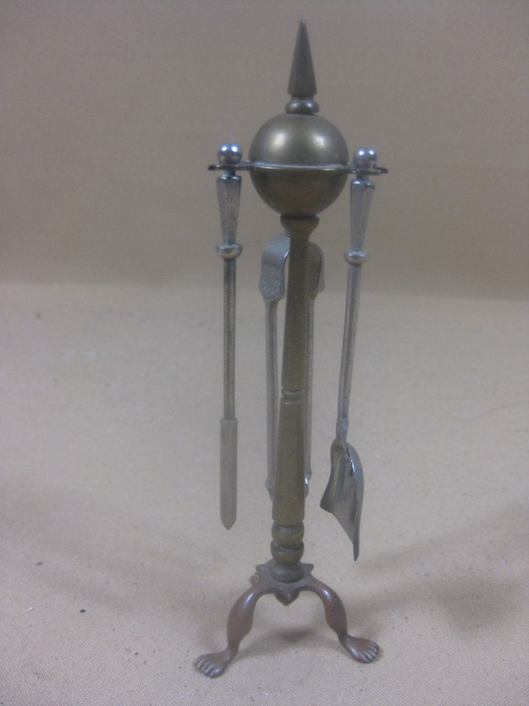 Antiek 3-delig miniatuur haardstel in standaard, Ophalen of Verzenden