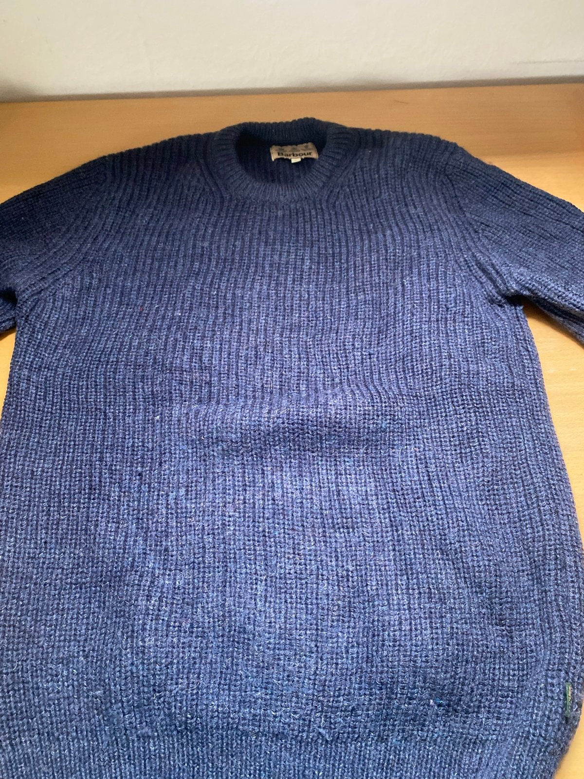 Barbour wollen trui blauw ribbels maat L, Ophalen of Verzenden, Zo goed als nieuw, Maat 52/54 (L), Blauw
