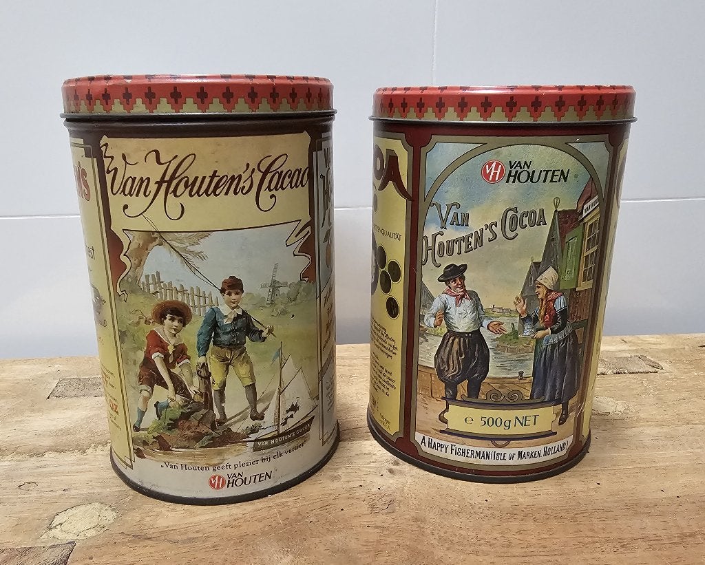 2 OUDE BROCANTE "VAN HOUTEN CACAO" BLIKKEN, Ophalen of Verzenden, Gebruikt, Overige, Overige merken