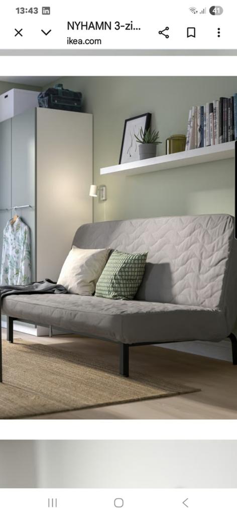 IKEA NYHAMN logeerbed/slaapbank - Zo goed als nieuw, Tweepersoons, Zo goed als nieuw, 200 cm, Grijs