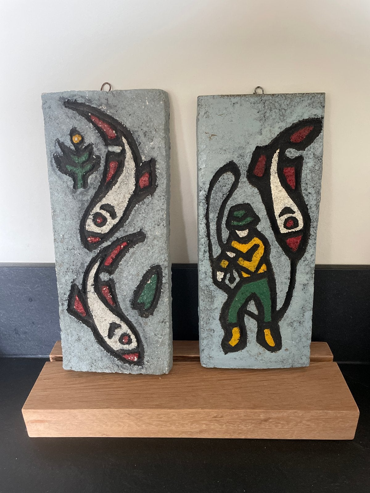Retro wandtegels chamotte klei - Vissen - Jaren 60 Brutalist, Antiek en Kunst, Ophalen of Verzenden