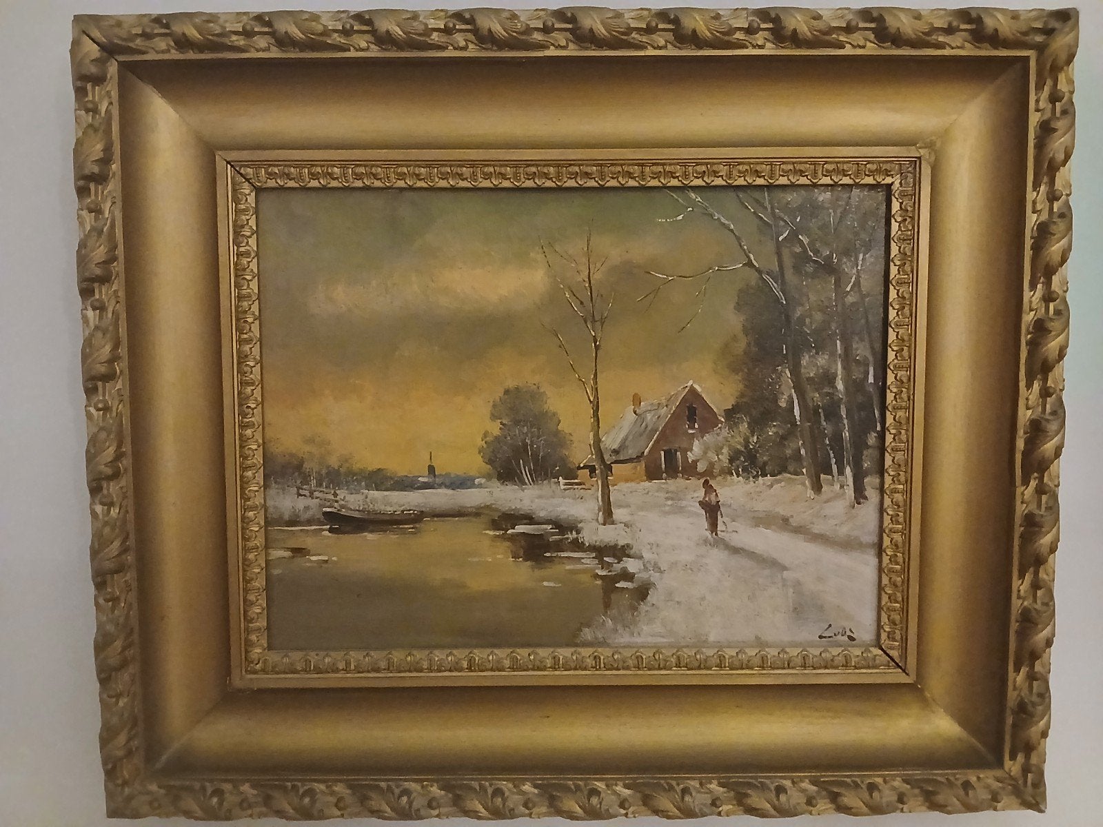 Schilderij Winterlandschap gesigneerd 'L. Vos', Antiek en Kunst, Ophalen, Paneel, Landschap, Klassiek