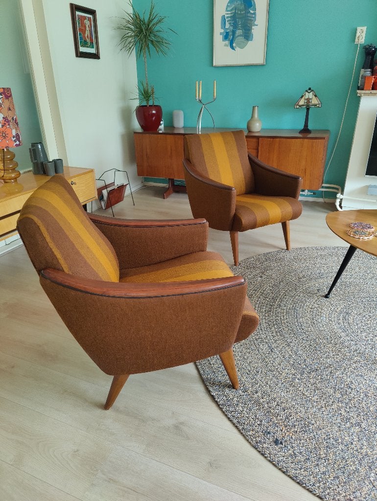 Set van 2 vintage lounge stoelen, Ophalen, Hout, Gebruikt, Twee