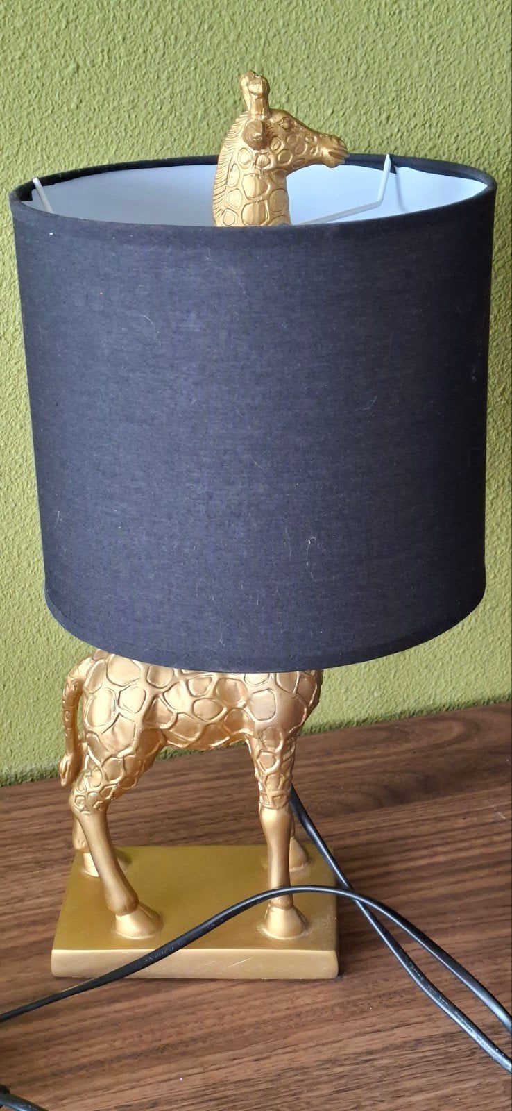 Gouden Giraffe Tafellamp met Zwarte Kap, Ophalen, Goud, Met kap, Modern