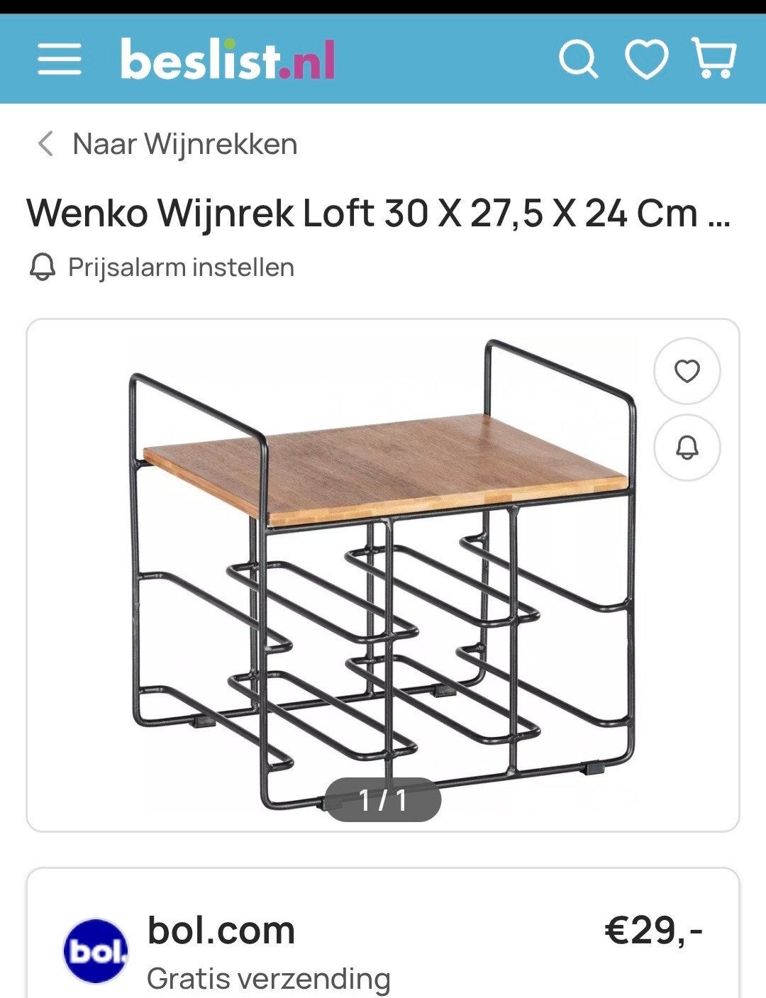 nieuw in doos Wenko Wijnrek Loft - Bamboe en Metaal - Nieuw, Nieuw, Ophalen of Verzenden, Minder dan 5 flessen, Metaal