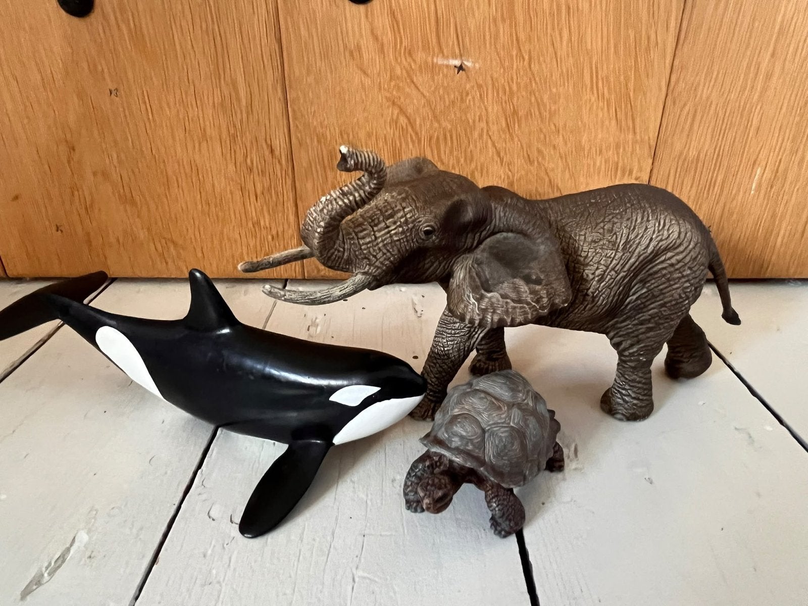 Schleich Dieren: Olifant, Orka en Schildpad Set, Ophalen of Verzenden, Gebruikt, Wild dier, Beeldje of Figuurtje