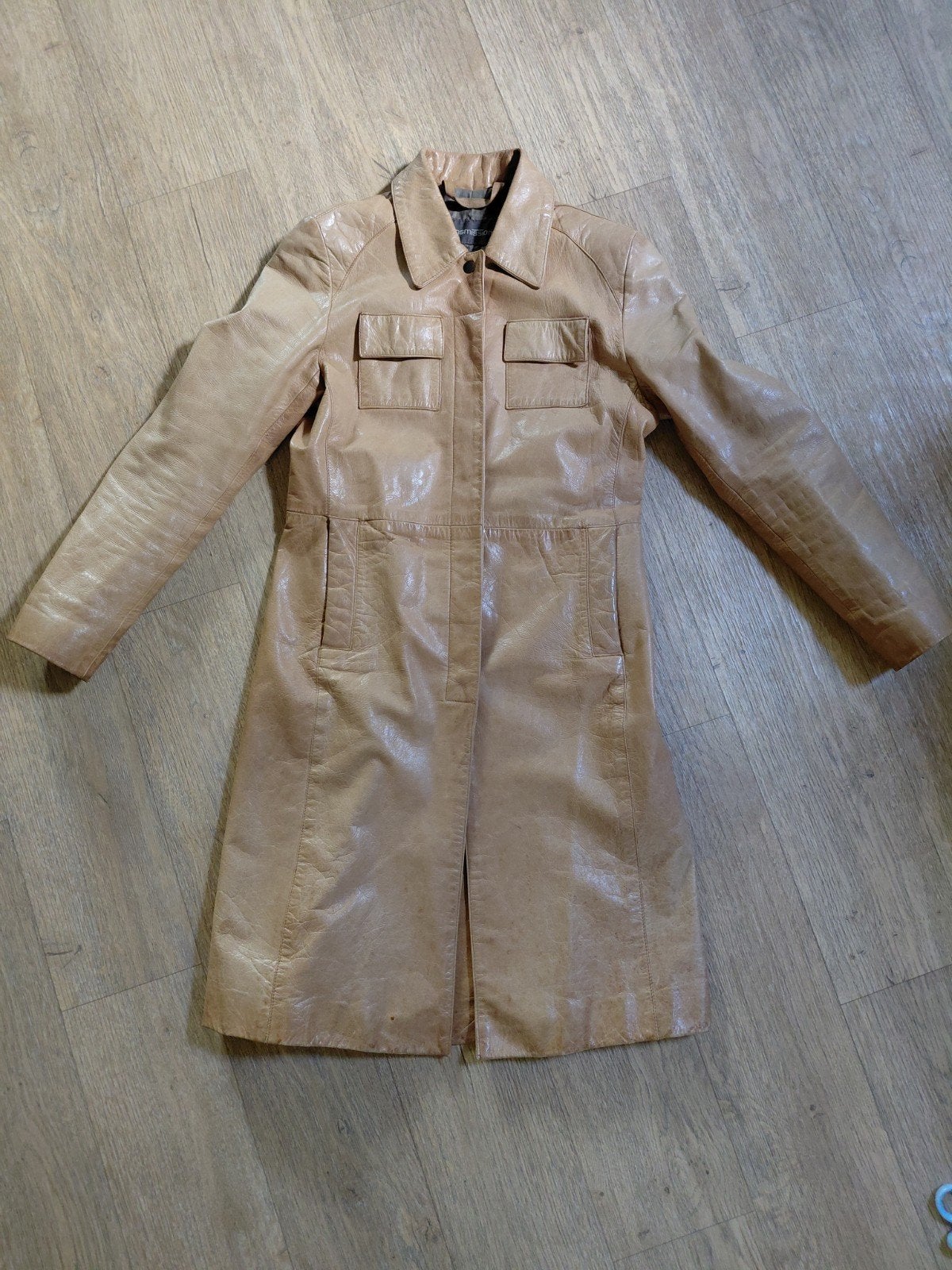 Transmission Vintage- Lange Leren Damesjas - Cognac, Kleding | Dames, Jassen | Zomer, Maat 38/40 (M), Overige kleuren, Transmission