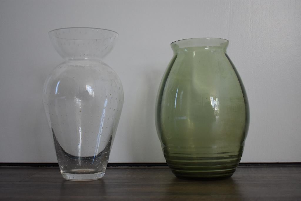 Vintage glazen spijker vaas K.R.O. Losser verzilverde rand, Antiek en Kunst, Ophalen of Verzenden