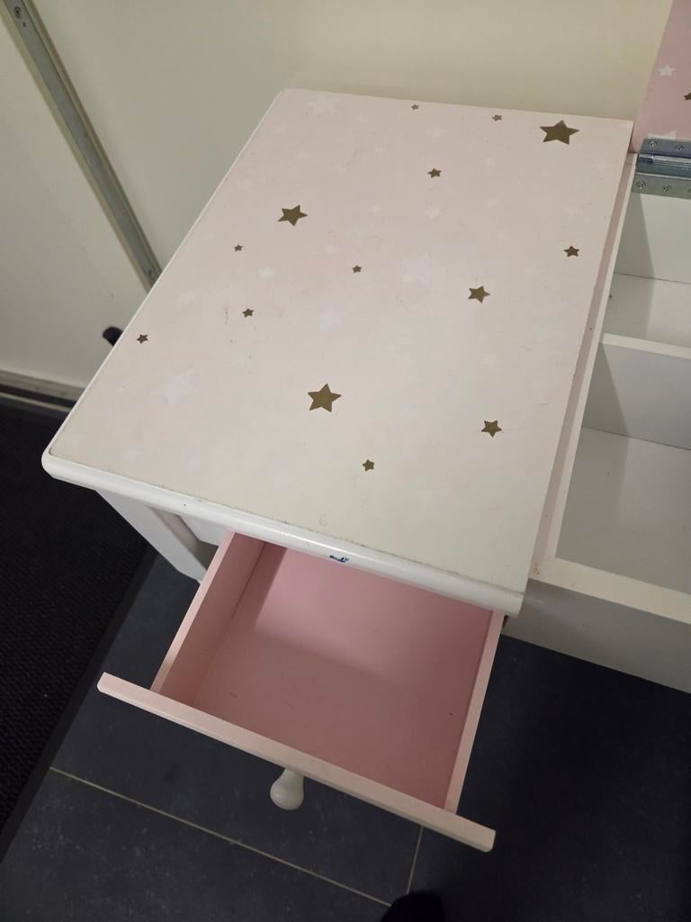 Kaptafel met inklapbare spiegel en twee lades, Ophalen of Verzenden, Gebruikt, 50 tot 100 cm, Minder dan 100 cm