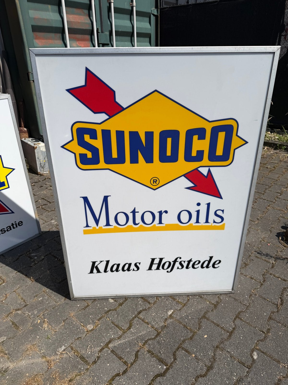Oude Sunoco Motor Oils lichtreclame 1,25x0,95 meter, Verzamelen, Merken en Reclamevoorwerpen, Ophalen, Gebruikt, Lichtbak of (neon) lamp